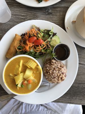 Yellow Curry Combo Special (with fresh coconut on the side - charged separately)  at My Vegan in Pasadena