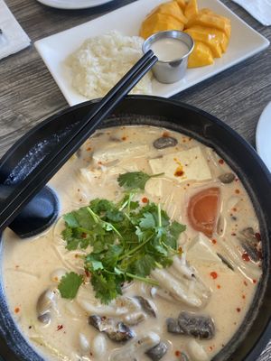 Mushrooms creamy coconut soup so amazing !  at My Vegan in Pasadena