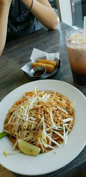 Pad thai with tofu! And egg rolls! at My Vegan in Pasadena