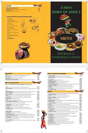New vegan menu!!! Def recommend the 🍆 and the mushroom 🍄 tibs at Zaion Horn of Afrika in Umea