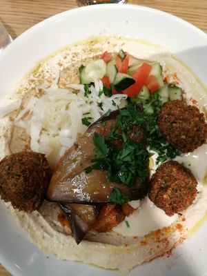Hummus and Salads Bowl at Hummus Bar - Király Utca in Budapest