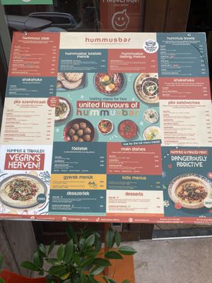 Menu- lots of choices we’ll marked  at Hummus Bar - Király Utca in Budapest
