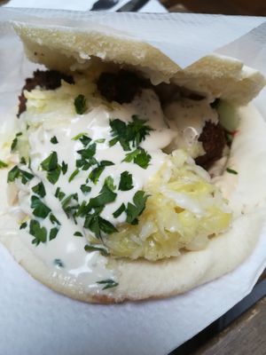 Falafel in pita at Hummus Bar - Király Utca in Budapest