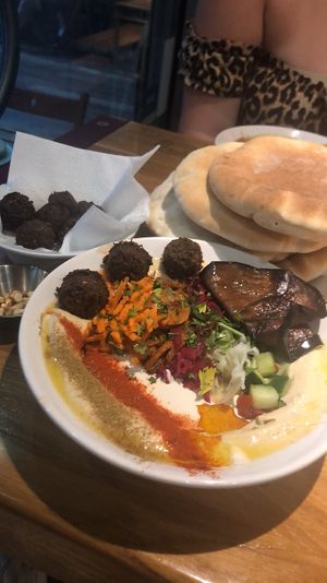 Hummus, falafel, salad at Hummus Bar - Király Utca in Budapest