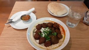 Gigantic falafel plate! at Hummus Bar - Király Utca in Budapest