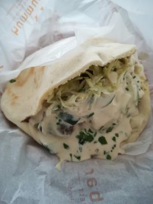 Take-away hummus in pita at Hummus Bar - Király Utca in Budapest