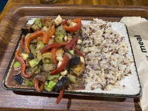 Vegan wok with rice at Markt Kitchen in Skopje