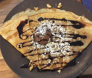 Crêpe with ice-cream and nuts or fruits, vegan, vegetarian at Crêperie Chez Moi in Eschwege