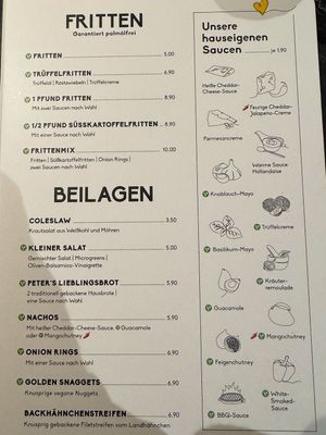 Menu (1/2). Fries.  at Peter Pane - East Side Mall in Berlin