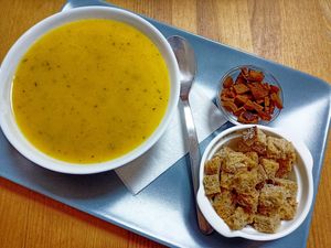 Different vegan soups at IoleBakery in Sofia