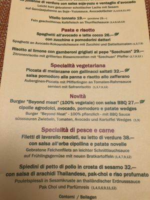 Some of the veg options on the menu at Sensi in Muralto