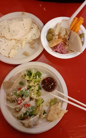 Steamed Dumplings and Hummus Twist at Silk Road - Food Stand in Oslo