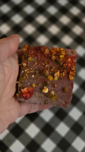 Strawberry pistachio bar at Cavegirl Coffeehouse in Longmont