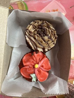 Red velvet and brownie mocha cupcakes   at Erin McKenna's Bakery in Santa Monica