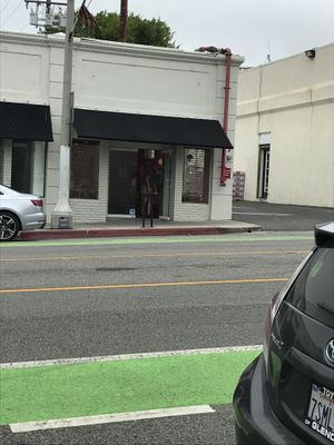 No exterior sign yet, so it may be hard to spot. Right next to alley for Whole Foods.  at Erin McKenna's Bakery in Santa Monica