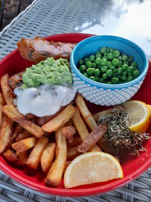 Fish'n chips at The Base Vegan Retreat & Small Animal Sanctuary in Bristol