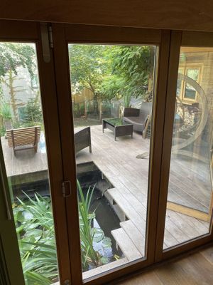 View from the second bedroom in the cabin  at The Base Vegan Retreat & Small Animal Sanctuary in Bristol