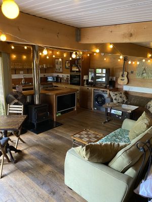 Inside the cabin  at The Base Vegan Retreat & Small Animal Sanctuary in Bristol