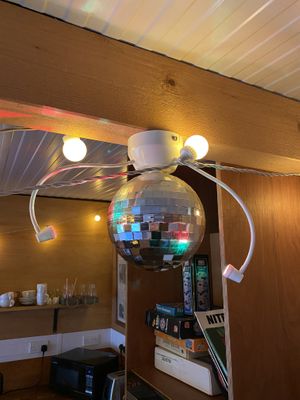 Disco ball in the cabin!  at The Base Vegan Retreat & Small Animal Sanctuary in Bristol