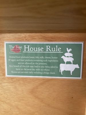 Only vegan food allowed on site  at The Base Vegan Retreat & Small Animal Sanctuary in Bristol