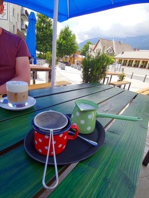 Vegan chai latte at Thirsty River Brewing in Bovec