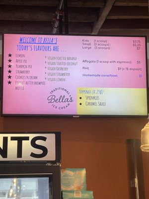 Menu   at Bella's Traditional Ice Cream in Saint John