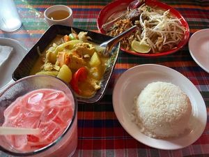 Yellow curry with vegan chicken, pad Thai with vegan beef (non vegan Thai tea but can made vegan with coconut milk)  at ZAAP in Portland