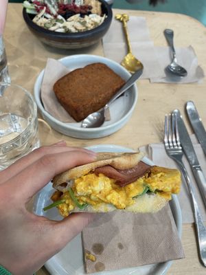 Tofu scramble and “ham” breakfast muffin   at Home Vegan Bar in Docklands