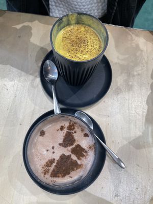 Raw cacao and a turmeric latte  at Home Vegan Bar in Docklands