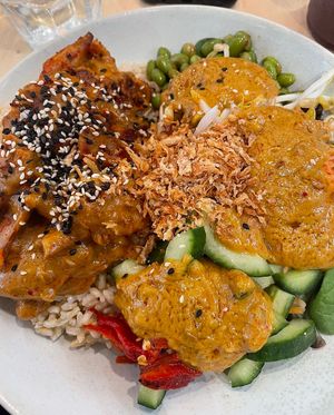 Satay “chicken” bowl  at Home Vegan Bar in Docklands