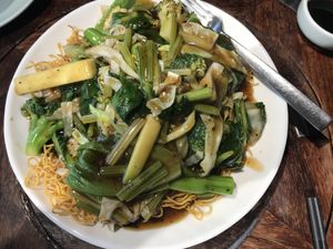 Assorted veg. Fried black pepper noodles at Pure Veggie House 心齋 - Xīn Zhāi in Kowloon