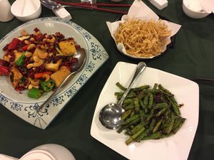 Enoki fries, string beans, Sichuan style tofu at Pure Veggie House 心齋 - Xīn Zhāi in Kowloon