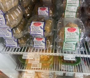Packaged foods - vegan samosas, spring rolls, vegan Mac and cheeze   at Isla Vista Food Co-op in Isla Vista