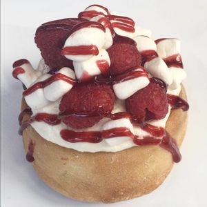 Marshmallow Frosting, Fresh Raspberries, Mini Marshmallows and Strawberry Jam! at Cinnaholic in Concord