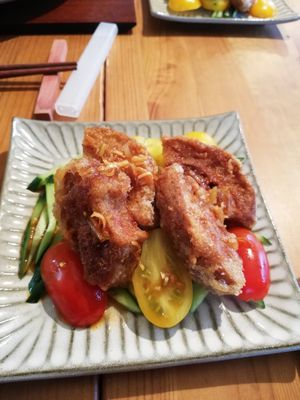 Vegan chicken with tastey chinese source at Vege Vege Kitchen in Hakodate