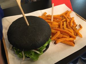 Burger and sweet potatoe fries  at Gourmet Burger in Paris