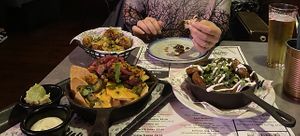 Cauliflower wings, nachos and patatas bravas (ate the mushroom tacos before taking the photo)  at Loco Ritas in Dundee