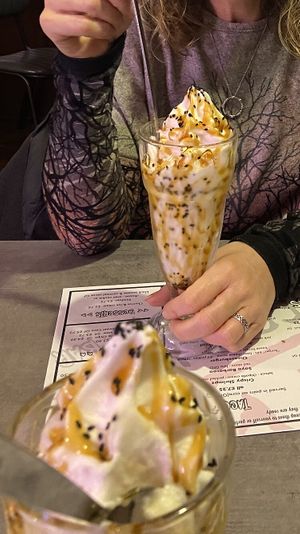 Sundae with black sesame & caramel sauce  at Loco Ritas in Dundee