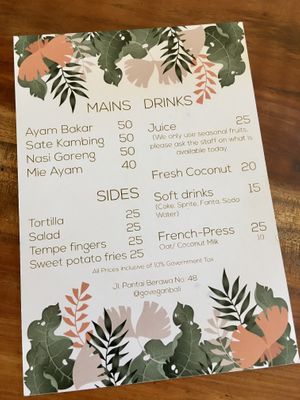 Go Vegan Bali menu at Go Vegan Bali in Tibubeneng