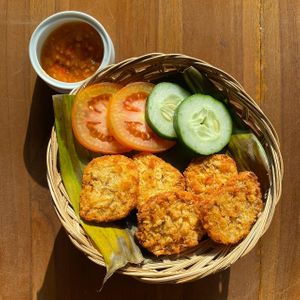 Fried tempe seasoned with cumin, served with our homemade chilli relish.  at Go Vegan Bali in Tibubeneng