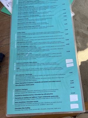 Breakfast and lunch menu  at Tohu in Naxos