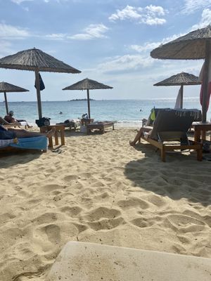 Beach chair area at Tohu in Naxos