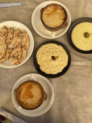 Pitta, hummus, garlic mash and moussaka at da Veronica in Kefalonia