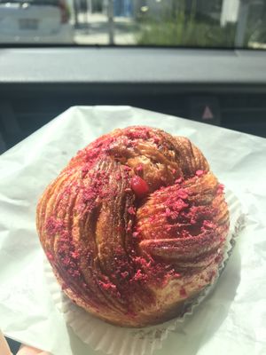 Raspberry brunette at Ladurée in Beverly Hills