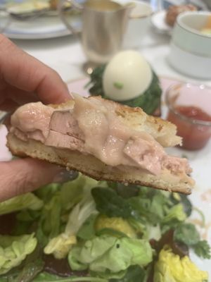 A bite of the extremely delicious croque  at Ladurée in Beverly Hills