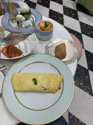 Ladurée Omelet (vegan!!!), with a croissant and more in the back at Ladurée in Beverly Hills