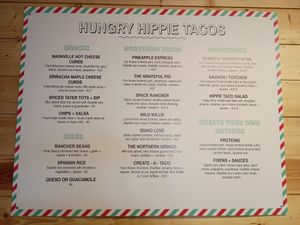 Menu from June 11, 2025 at Hungry Hippie Tacos in Grand Marais