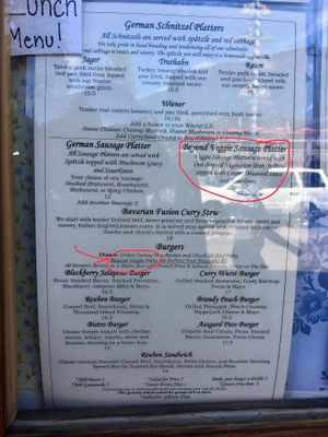 Menu at Bavarian Bar & Bistro in Leavenworth