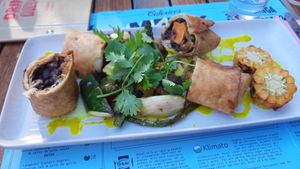 El chili vegano with black beans and sweet potatoes inside at Calexico's in Stockholm