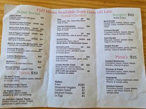 Menu from 17.10.2022 at Social Club in Rotorua